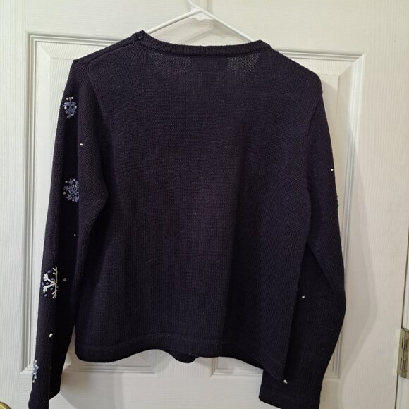 Reference Point Women's PS  Multicolor Pullover Sweater Snowman Embroidery Beads - Picture 10 of 11